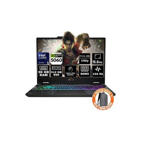 MSI Msı Cyborg 15 Intel Core 5 210H 96GB 512GB SSD RTX5060 Windows 11 Pro 15.6" Taşınabilir Bilgisayar B2RWFKG-207XTR-A89