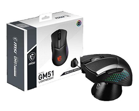 MSI GG CLUTCH GM51 LIGHTWEIGHT WIRELESS GAMING MOUSE MAX 26000 DPI OPTIK SENSOR 7KEY WITH WHEEL RGB LED MYSTIC LIGHT KABLOSUZ OYUNCU FARESI