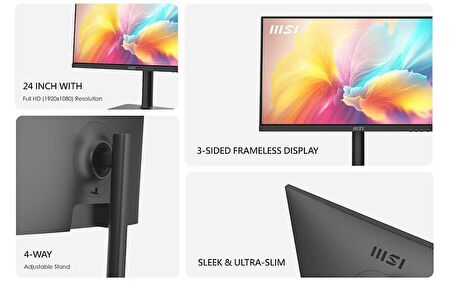 MSI 23.8" MODERN MD2412P 1920x1080 (FHD) 16:9 FLAT IPS 100HZ 1MS ADAPTIVE-SYNC PIVOT TYPE-C MONITOR