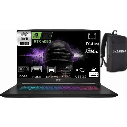 MSI Msı Katana 17 Intel Core I7 13620H B13VFK-872XTR-09 32GB 2tb Rtx 4060 8gb Freedos 17.3" Fhd 144Hz Taşınabilir Bilgisayar & B13VFK872XTRK09