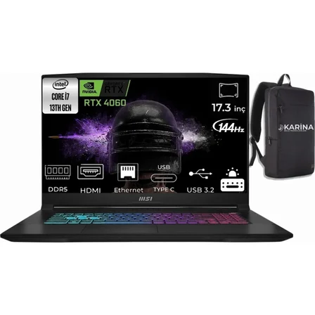 MSI Msı Katana 17 Intel Core I7 13620H B13VFK-872XTR-45 40GB 1tb Rtx 4060 8gb Windows 11 Pro 17.3" Fhd 144Hz Taşınabilir Bilgisayar & B13VFK872XTRK45