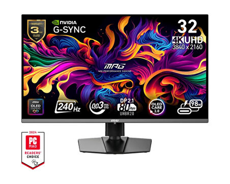 MSI MPG 322URX QD-OLED 31.5" 0.03ms 240Hz UHD QD-OLED G-Sync Curved Gaming (Oyuncu) Monitör