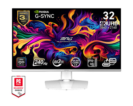 MSI MPG 321URXW QD-OLED 31.5″ 240Hz 0.03Ms QD-OLED G-Sync Compatible Beyaz Gaming Monitör