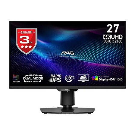 MSI MAG 274UPDF E16M 27 3840x2160 UHD 160Hz 0.5ms HDMI DP Type-C HDR 1000 Adaptive Sync Mini Led Gaming Monitör