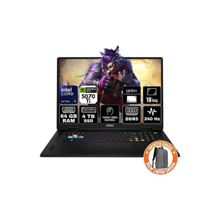 MSI Msı Crosshaır 18 Hx Aı Intel Core Ultra 9 275HX 64GB 4tb SSD RTX5070 8gb Windows 11 Pro 18" Qhd+ 240Hz Taşınabilir Bilgisayar A2XWGKG-014TR-A76