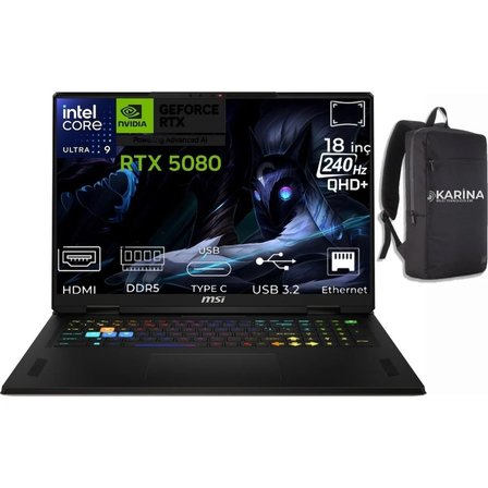 MSI Msı Vector 18 Hx Aı Ultra 9 275HX A2XWIG-666XTR-01 48GB 1tb RTX5080 16GB Freedos 18" Wqxga Gaming Laptop & A2XWIG666XTRK01