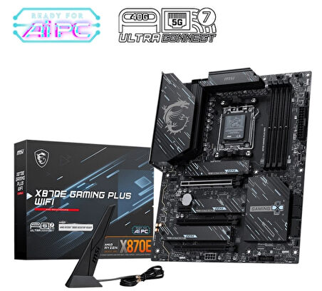 MSI GAMING PLUS X870E WIFI DDR5 AMD X870E AM5 Soket DDR5 8200+(OC)MHz ATX Oyuncu (Gaming) Anakart