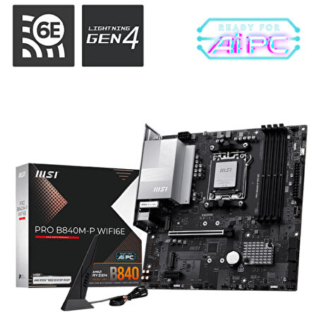 MSI PRO B840M-P WIFI6-E DDR5 AMD B840 AM5 Soket DDR5 8000+(OC)MHz mATX Anakart