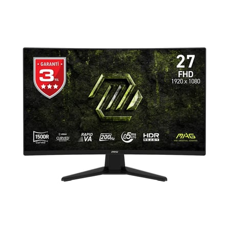 MSI MAG 274CF E20 27 1920x1080 FHD 200Hz 0.5ms Curve 1500R HDMI DP RJ45 HDR Ready AMD FreeSync Premium Rapid VA Gaming Monitör