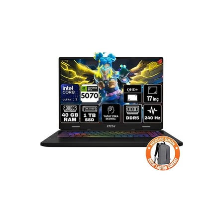 MSI Msı Crosshaır 17 Hx Aı Intel Core Ultra 7 255HX 40GB 1tb SSD RTX5070 8gb Windows 11 Pro 17" Qhd+ 240Hz Taşınabilir Bilgisayar D2XWGKG-018XTR-A67
