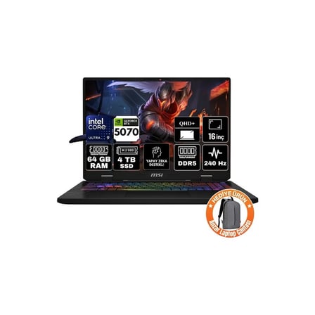 MSI Msı Crosshaır 16 Hx Aı Intel Core Ultra 9 275HX 64GB 4tb SSD RTX5070 8gb Freedos 16" Qhd+ 240Hz Taşınabilir Bilgisayar D2XWGKG-047XTR-A18