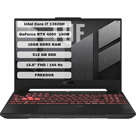 Asus TUF Gaming F15 FX507VU-LP141 Intel Core i7 13620H 16GB 512GB SSD RTX4050-140 WATT Freedos 15.6" 144 Hz FHD Taşınabilir Bilgisayar