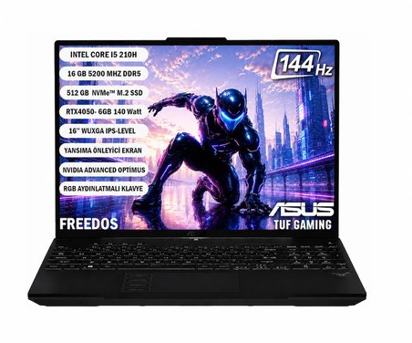 Asus Tuf Gaming F16 FX607VU-RL142 i5 210H 16GB 512GB SSD RTX4050-6GB 140W Freedos 16" 144Hz WUXGA Taşınabilir Bilgisayar