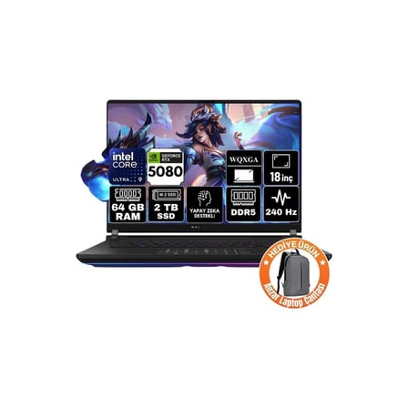 Asus Rog Strix Scar 18 Intel Core Ultra 9 275HX 64GB 2tb SSD RTX5080 Windows 11 Pro 18" Wqxga Taşınabilir Bilgisayar G835LW-SA127-A1