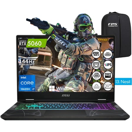 Msı Cyborg 15 B13WFKG-490XTR İ7-13620H RTX5060 64GB Ram 4tb SSD 15.6" Fhd IPS 144Hz W11 Taşınabilir Bilgisayar
