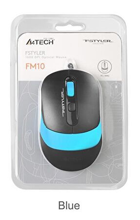 A4 TECH FM10 USB 1600dpi Optic Siyah/Mavi Mouse