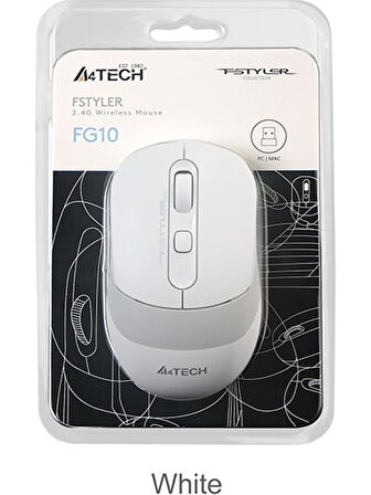 A4Tech FG10 Nano Alıcı Kablosuz Optik 2000DPI Enerji Korumalı Mouse - Beyaz OUTLET