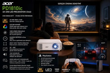 Acer PD1810ic 1000 lümen 4K UHD Led Gaming ve Sinema Projeksiyon Cihazı