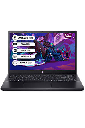 Acer Nitro V15 NH.QSHEY.005-32 Ryzen5-6600H 32GB 512GB SSD RTX3050-6GB 15.6" 165Hz Freedos Taşınabilir Bilgisayar