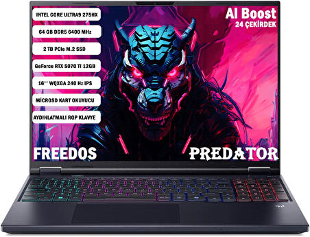 ACER PREDATOR PHN16-73 CORE ULTRA9 275HX 64GB 2TB RTX5070Tİ-12GB 16'' WQXGA IPS FDOS NH.QX4EY.001
