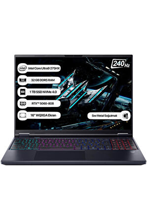 Acer Predator Helios Neo 16 NH.QVUEY.001 Core Ultra 9 275HX 32GB 1TB SSD RTX5060-8GB 16" WQXGA 240Hz Dos Taşınabilir Bilgisayar 