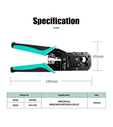 Proskit CP-376CN 6P/8P RJ11/RJ12/RJ45 CAT5 CAT6 Konnektör Sıkma Pensesi