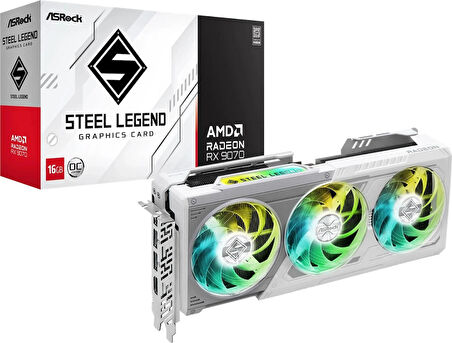 ASRock AMD Radeon RX 9070 Steel Legend 16GB OC 16GB Ekran Kartı - 16GB GDDR6, RGB, 256-bit