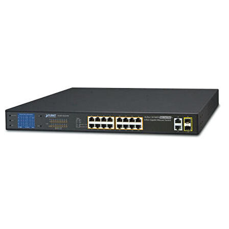 Planet PL-FGSW-1822VHP 16 Port 10/100TX PoE+ 2 Port Gigabit 2 Port SFP 300W PoE Switch