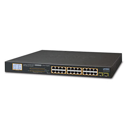 Planet PL-GSW-2620VHP 24 Port Gigabit PoE+ 2 Port 1000FX SFP 300W PoE Yönetilebilir Switch