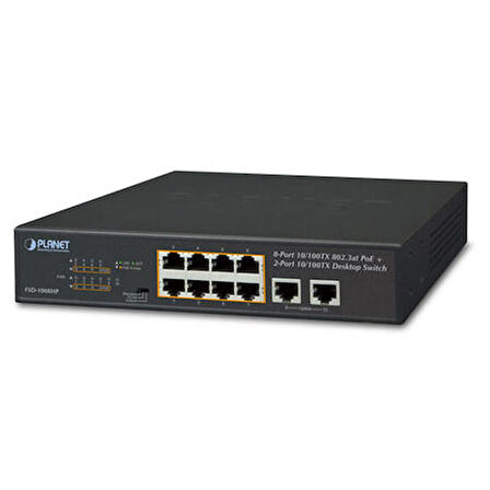 Planet PL-FSD-1008HP 8 Port 10/100TX PoE+ 2 Port 10/100TX 120W Masaüstü PoE Switch