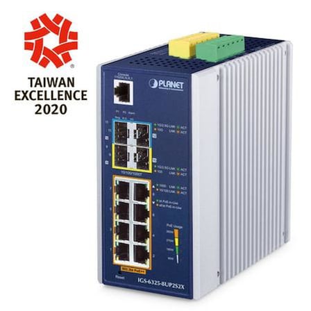 Planet PL-IGS-6325-8UP2S2X 8 Port Gigabit PoE+ 4 Port SFP 360W Yönetilebilir Endüstriyel PoE Switch