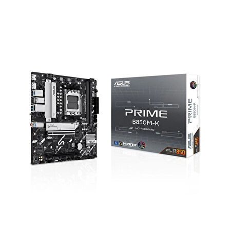 ASUS PRIME B850M-K AMD B850 AM5 DDR5 8200 DP HDMI Çift M2 USB3.2 AURA RGB 2.5Gbit LAN mATX 8+2+1 Güç Aşamaları, 1xGen5 M.2, Advanced AI PC-Ready