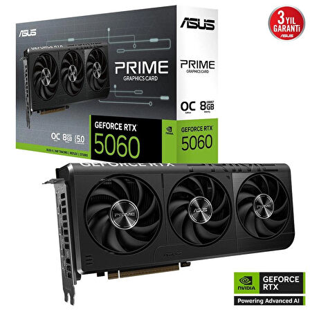 ASUS PRIME-RTX5060-O8G-NVIDIA-GEFORCE-RTX 5060-8GB GDDR7-128bit--HDMI-3xDP-DLSS3 EKRAN KARTI