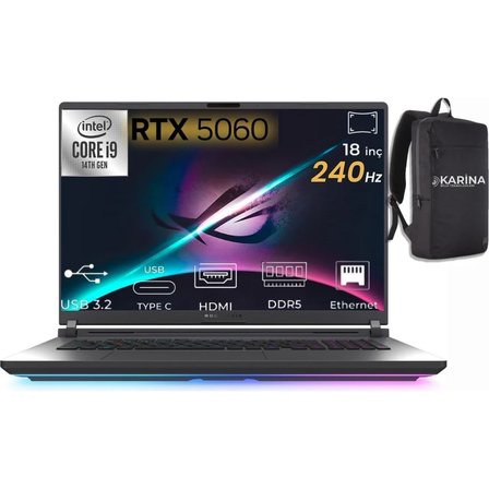 Asus Rog Strix G18 Intel Core I9 14900HX 32GB 1tb RTX5060 Freedos 18" Taşınabilir Bilgisayar G815JMR-S9035