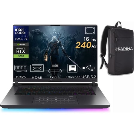 Asus Rog Strix G16 Intel Core Ultra 9 275HX G615LP-S5115-02 64GB 1tb RTX5070 8gb Freedos 16" Wqxga 240Hz Taşınabilir Bilgisayar