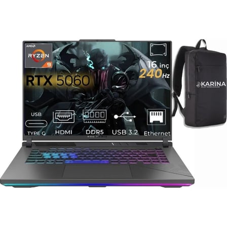 Asus Rog Strix G16 Ryzen 9 8940HX G614PM-S5062-054 16GB 4tb+4tb RTX5060 8gb Windows 11 Pro 16" Wqxga Taşınabilir Bilgisayar