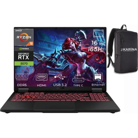 Asus Tuf Gaming A16 Ryzen 9 8940HX FA608PP-QT031-20 48GB 4tb+4tb RTX5070 8gb Freedos 16" Wqxga Gaming Laptop