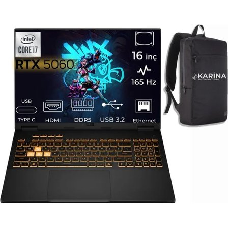 Asus Tuf Gaming F16 I7-14650HX FX608JMR-RV024-006 16GB 2tb RTX5060 Freedos 16" Taşınabilir Bilgisayar