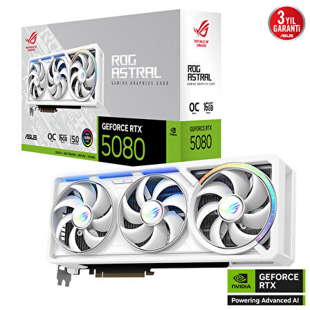 ASUS ROG Astral GeForce RTX 5080 16GB OC White Edition ROG-ASTRAL-RTX5080-O16G-WHITE GDDR7 256Bit Gaming (Oyuncu) Ekran Kartı