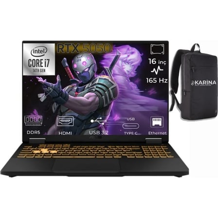 Asus Tuf Gaming F16 I7-14650HX FX608JHR-RV052-09 40GB 1tb RTX5050 8gb Freedos 16" Wuxga Gaming Laptop