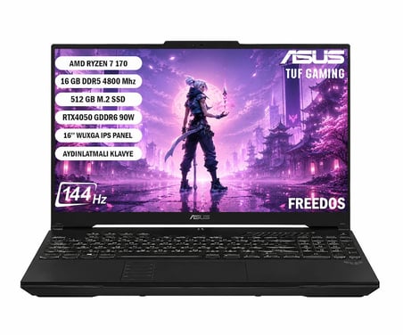 ASUS TUF Gaming A16 FA607NUQ-RL014 AMD Ryzen 7 170 16GB 512GB SSD RTX4050-6GB Freedos 16" WUXGA 144Hz Taşınabilir Bilgisayar