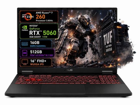 Asus Tuf Gaming A16 FA608UMI-TU166 RTX5060 Ryzen 7 260 16GB Ram 512GB SSD 16 Inç Fhd+ 144Hz Taşınabilir Bilgisayar