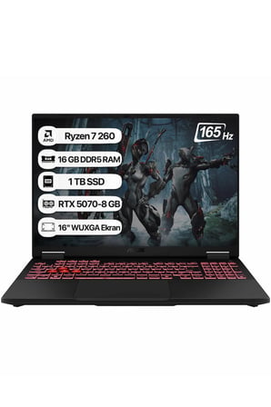 ASUS TUF Gaming A16 FA608UP-RV199 AMD Ryzen 7 260 16GB 1TB SSD RTX5070-8GB 115W Freedos 16" WUXGA 165Hz Taşınabilir Bilgisayar