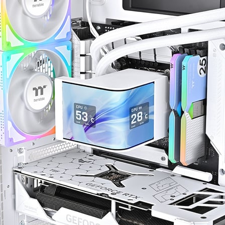 Thermaltake MAGCurve 360 Ultra 6,67 inc  AMOLED Ekranli 3x120mm ARGB Beyaz Sivi Sogutma Kiti