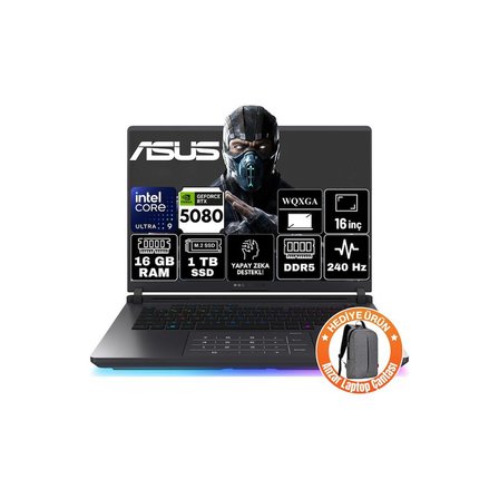 Asus Rog Strix G16 Intel Core Ultra 9 275HX 16GB 1tb SSD RTX5080 16GB 175W Windows 11 Pro 16" 240Hz Wqxga Taşınabilir Bilgisayar G615LW-S5185-A82