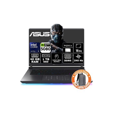 Asus Rog Strix G16 Intel Core Ultra 9 275HX 40GB 1tb SSD RTX5080 16GB 175W Windows 11 Pro 16" 240Hz Wqxga Taşınabilir Bilgisayar G615LW-S5185-A97