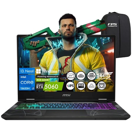 Msı Cyborg 15 B13WFKG-679XTR I7-13620H RTX5060 32GB Ram 2tb SSD 15.6" Fhd IPS 144Hz W11 Taşınabilir Bilgisayar