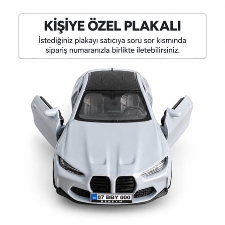 Bmw M4 Nardo Gri Kişiye Özel Plakalı Metal Araba 1:36 Ölçek
