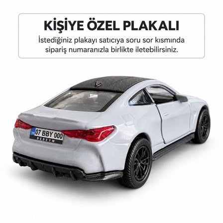 Bmw M4 Nardo Gri Kişiye Özel Plakalı Metal Araba 1:36 Ölçek