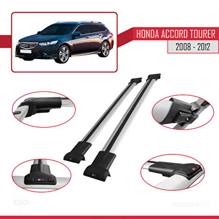 Honda Accord Tourer 2008-2012 Arası ile Uyumlu FLY Model Ara Atkı Tavan Barı Gri 2 Adet